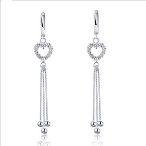 <span class=keywords><strong>Orecchini</strong></span> Pendenti OEM in <span class=keywords><strong>Argento</strong></span> Sterling 925 con Catena Lunga e Perline a <span class=keywords><strong>Cuore</strong></span> Micro-Incastonate per Matrimoni e Gioielli da Donna - Product Image 1