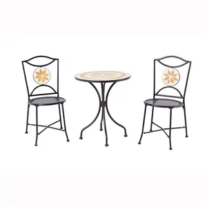 Outdoor Mesh Chairs and Round Table Backyard Classics 3-Piece Mosaic Bistro Set