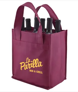 Wholesale reusable customized custom printed logo 6 bottle pack promo wine non woven tote bag