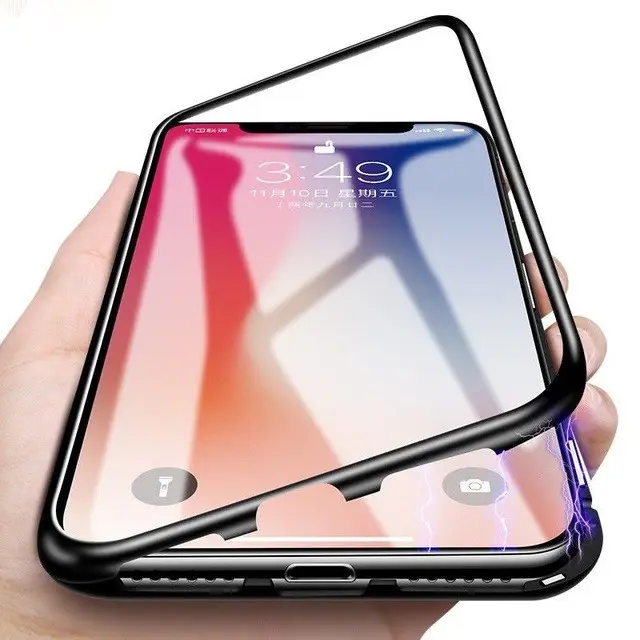 Magnetic Adsorption Tempered Glass Metal Phone Cover Case for IPhone Xs Max Xs Xr X 8 7plus