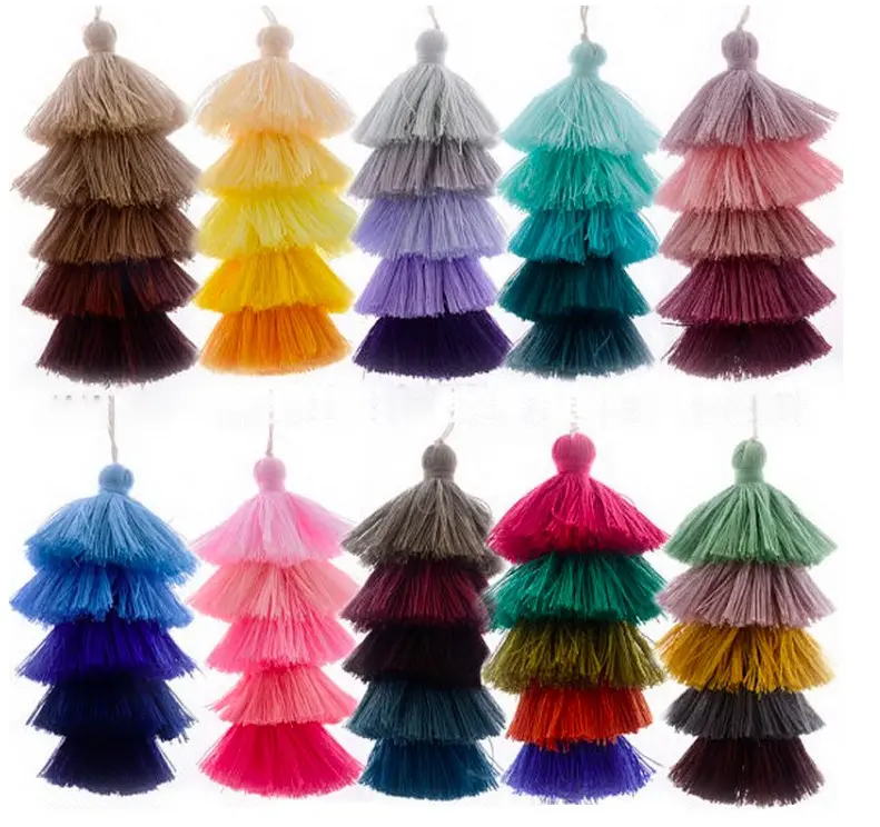 Wholesale Five Colors 124mm Length 5 Layers Craft Fiber Cotton Tassels with Hang Loop
