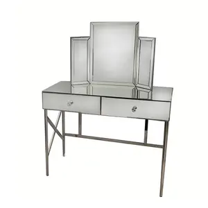 Mirrored Dressing Table with Mirror Stainless Steel High Quality Modern Bedroom Furniture Dresser Bedroom Makeup Sets Antique