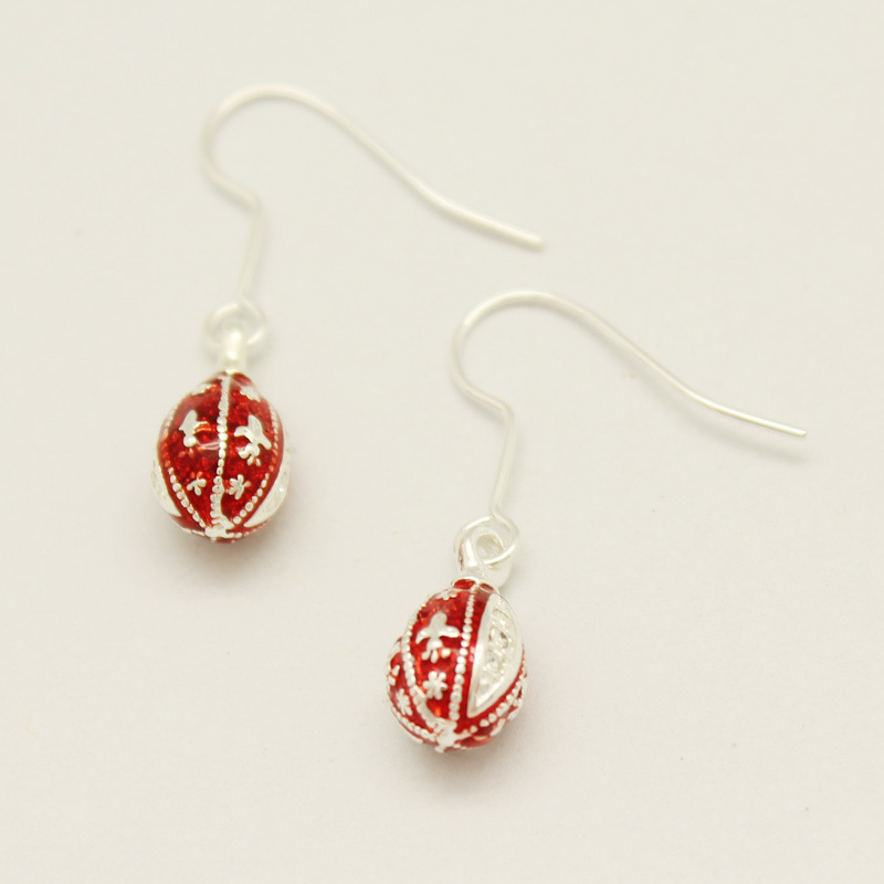 Boucles D'oreilles Pendantes Style Fabergé - Forme œuf En émail Bleu - Cadeau Original Femme