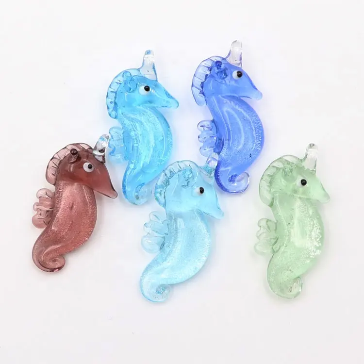 Pendentifs en forme de hippocampe en verre de Murano, 2 pièces, bon marché, dessin animé, Kits de fabrication de bijoux, petites Figurines d'animaux de mer, bon marché