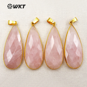 WT-P1348 Luar Biasa Bezel Emas Segi Alami Kuarsa Mawar Liontin Tetesan Air Mata, Tangan Wanita Cabochon Segi Merah Muda Liontin Tetes Air Mata - Product Image 4