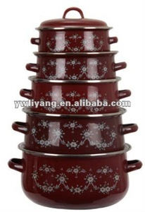 amazing marrón blanco calcomanía utensilios de cocina esmalte olla conjunto 5 piezas - Product Image 1