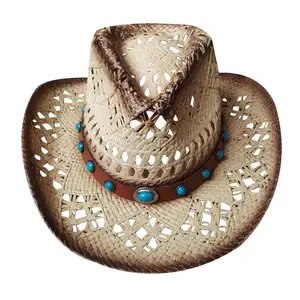 vented cowboy hats raffia straw hats with PU band