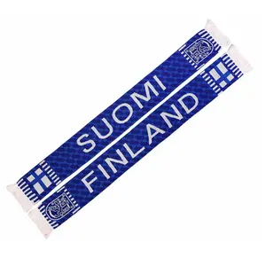 廉价针织双面 Suomi 芬兰足球球迷配饰围巾流苏
