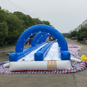 Tobogán acuático inflable largo azul y blanco grande temático N con piscina - Product Image 5