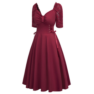 BP000532 Retro delle Donne Dell'annata Vino di Colore Rosso 1/2 Del Manicotto di A-Line Del Vestito Da Partito - Product Image 2