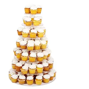 Mutil tiers clear round acrylic dessert cup cake tower pastry display case transparent cake display stand custom sizes logo