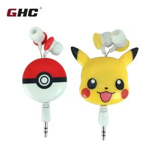 Sedex audited factory cute pikachu cartoon earbuds animal shape earphones with retractable wire