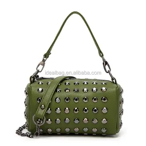 Bolso de hombro con cadena y forma de almohada para mujer, Cartera de piel sintética con remaches, bolso de mano con tachuelas