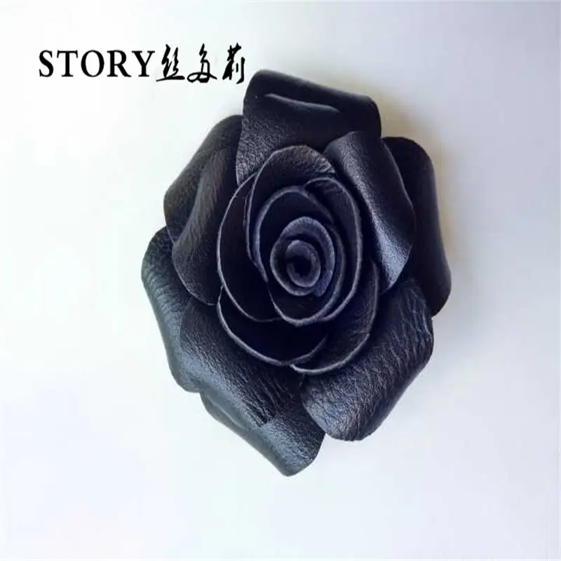 Broches de flores de rosas de cuero de oveja real hechos a mano de lujo único europeo de Japón coreano