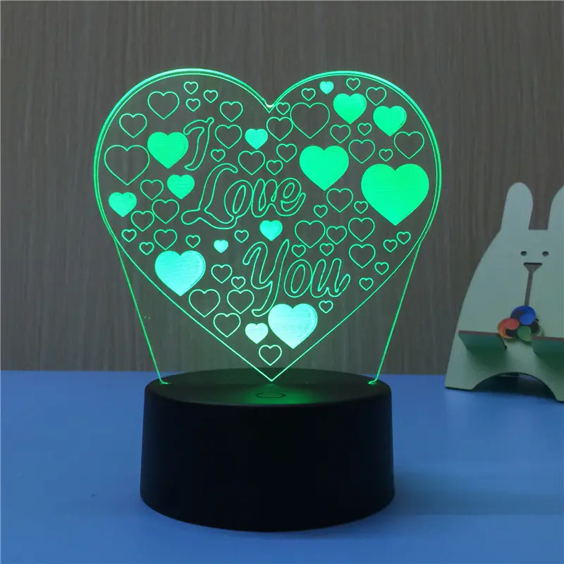 Valentine's Day Heart 3D Optical Illusion Lamp, multi color 3D Heart led night light