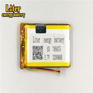 Male 1,25-3 P Battery from 3,7 V 705075 3200 mah lithium high density flat lithium lipo lithium polymer battery li ion battery free shipping - Product Image 2