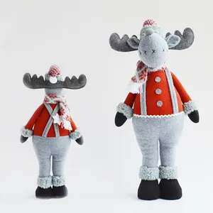 Happy new year and Christmas decoration gift reindeer wear suspender trousers standing plush toy