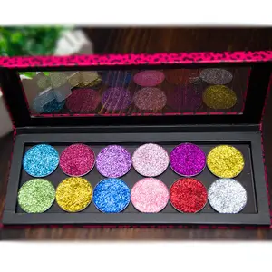 Glitter Eyeshadow Private Label Offer Eyeprimer Gift- New Private Label 12 Colors Pressed Glitter Highly Pigmented Pressed Glitter Eyeshadow Palette