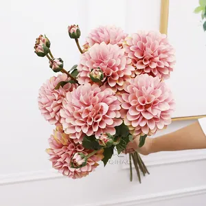 装饰 2 头丝绸 Pompon Dahlias Pinnata 人造大丽花黄色菊花出售