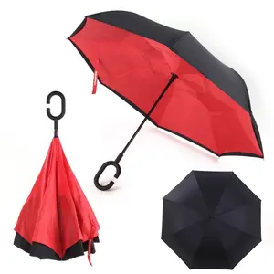 Meilleur creative grand renverser la tête vers le bas rouge et noir parapluie