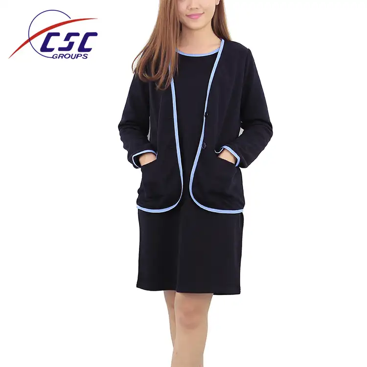 New arrivals factory price two piece office pocket chunky knit lady women black custom dress suit