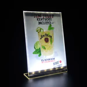 Custom High Quality Acrylic Plastic Clear LED Lighted Table Tent LED Menu Holder