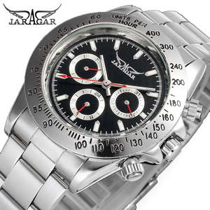 Montre pour homme Jargar, couleur or, lunette en acier inoxydable, bracelet en acier inoxydable, <span class=keywords><strong>cadran</strong></span> <span class=keywords><strong>noir</strong></span>, 6 aiguilles, montre habillée, montre-bracelet - Product Image 3