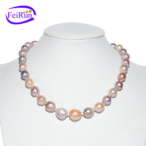 FEIRUN 11-12mm הבארוק AA + צבעוני מים מתוקים טבעי פנינים מתורבתות שרשרת פנינה אמיתית שרשרת מחיר - Product Image 1