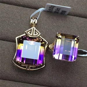 cz necklace set 18k gold South Africa real diamond natural ametrine jewelry sets pendant/ring for women india jewelry set