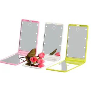Women Foldable Makeup Mirrors Lady Cosmetic Hand Folding Portable Compact Pocket Mirror 8 LED Lights Lamps