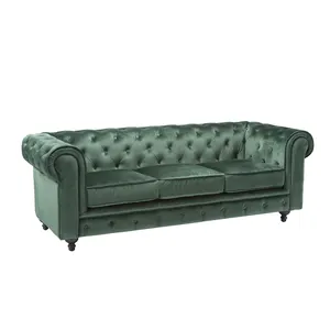 Velvet Chesterfield Sofa Design for Living Room Living Room Furniture Modern Antique Green Use Loveseat Three Seat