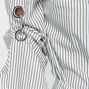 <span class=keywords><strong>Manga</strong></span> larga asimétrico Hem Camiseta estilo mujer algodón azul y blanco rayas camisa vestido YLDR213D - Product Image 5