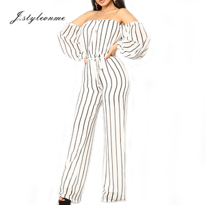 Custom damas Romper <span class=keywords><strong>blanco</strong></span> rayas alta cintura linterna manga Backless sin tirantes con cinturón mujeres <span class=keywords><strong>mono</strong></span> - Product Image 1