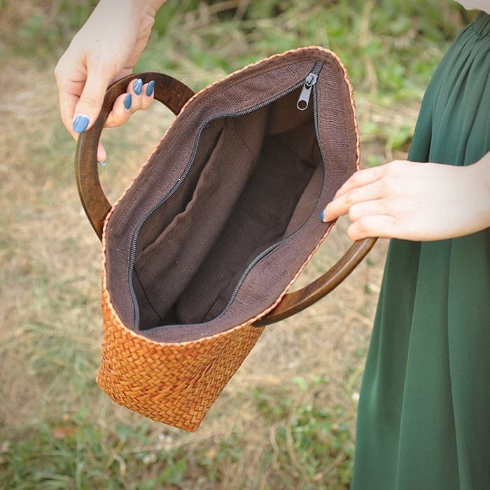 JOERBABU Stroh Handtasche Damen - Lässige Strandtasche Mit Reißverschluss