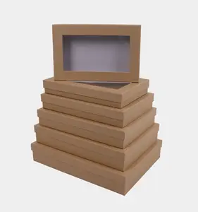 610 dikdörtgen Kraft karton kağit kutu şeffaf kapaklı