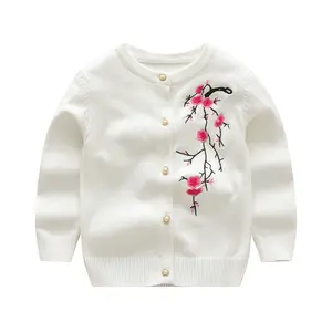 Cardigan brodé de fleurs de prunier pour enfant, chandail pour fille, breloque personnalisée