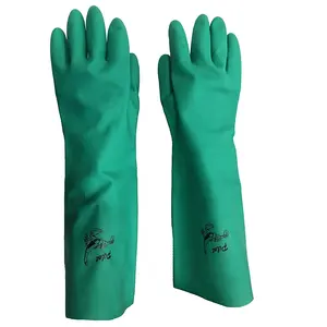 Зеленые нитриловые перчатки, маслостойкие химические длинные перчатки