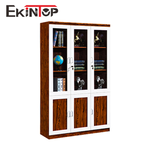 Ekintop العتيقة الصينية الرخيصة المنزل مكتبة 3 باب خزانة أثاث المكاتب الخشب خزانة كتب رفوف مع طاولة للدراسة - Product Image 2