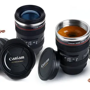 Zogift çay bardağı kolu/kamera Lens şekli kahve kupa ile paslanmaz çelik öz karıştırma için içme suyu şişesi