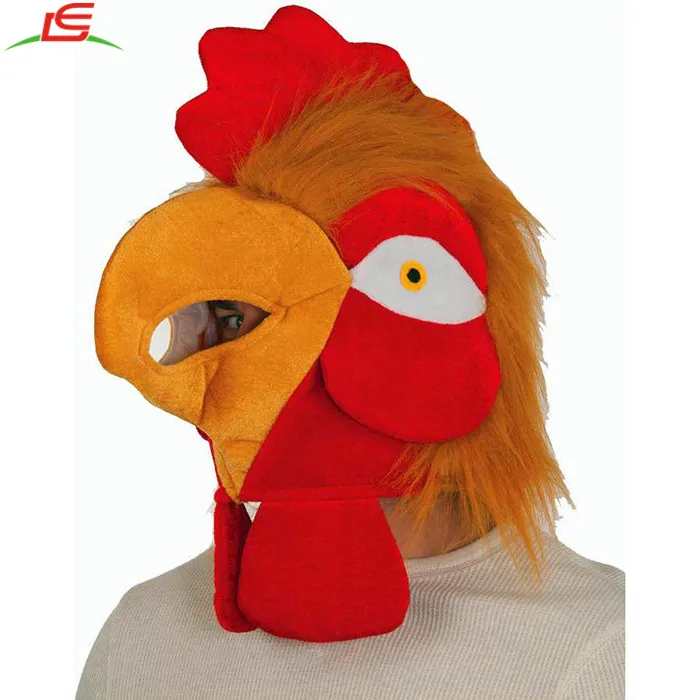 재미 플러시 벨벳 성인 의상 수탉 머리 닭 모자 얼굴