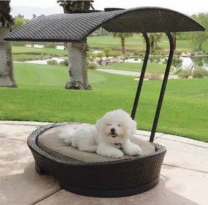 Outdoor Rattan Dog Bed with Canopy wicker pet bed patio dog bed