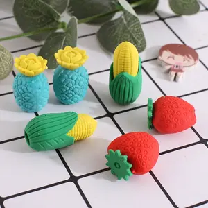 Cartoon Fruit Corn Strawberry Pineapple Kawaii 3D Student Rubber Pencil Eraser