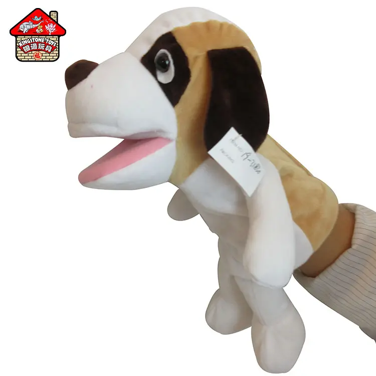 New arrival dog shape hand puppet finger sack hand dolls stuffed plush toy with musical big mouth for baby gifts