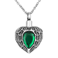 Collar con urna conmemorativa de alas de ángel y piedra de nacimiento, chapado en plata, de acero inoxidable en forma de corazón, impermeable, ecológico, para mascotas