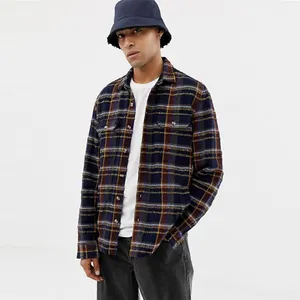 Relaxed Fit In Navy And Brown Men's Textured Check Overshirt