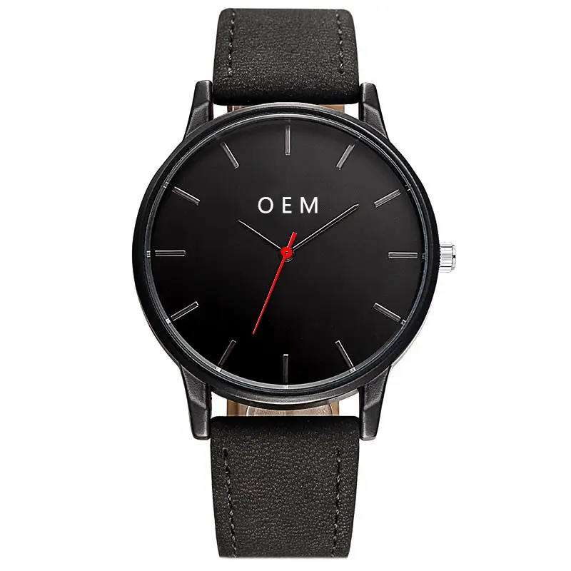 China Supplier Black OEM Own Logo Watch Custom Mens Watch Leather Personalized Custom Logo Watches Engraved
