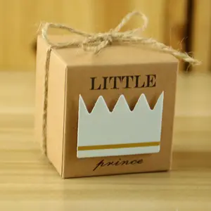 Ducha de bebé Príncipe corona fiesta favor de papel kraft marrón de la caja de regalo