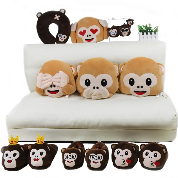 Toptan Maymun Yastık Seyahat için Emoji Peluş Battaniye