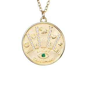 Ciondolo con occhio di smeraldo gemma gioielli con moneta romana collana con medaglione talismano in oro 18 carati disegni in argento 925