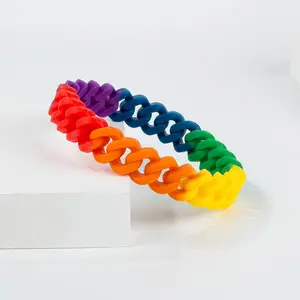 Bracelet multicolore en Silicone à broches creuses en arc-en-ciel pour hommes et femmes, Bracelets à mailles tressées